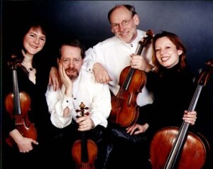 Fitzwilliam String Quartet met: Lucy Russell, Jonathan Sparey, Alan George, Nicola Baxter.