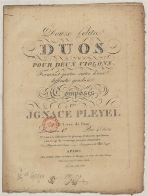 Composities voor vioolduo, Ignace Pleyel. Bron*